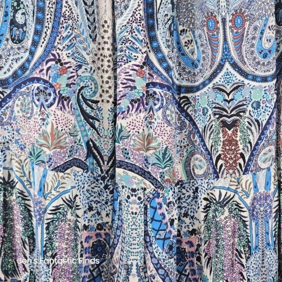 Catherine MaLandrino Blue Paisley Midi Skirt Medium New - Picture 4 of 8